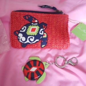 NEW Vera Bradley Seashore ZipPouch 7"x4.5" + Turtle Keychain ~ Sun Valley